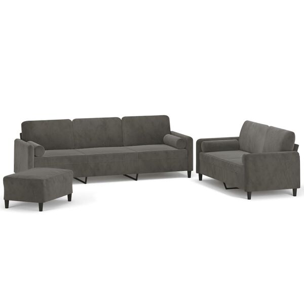 vidaXL 3-delige Loungeset met sierkussens kussens fluweel donkergrijs