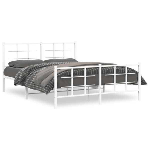vidaXL Bedframe met hoofd- en voeteneinde metaal wit 150x200 cm