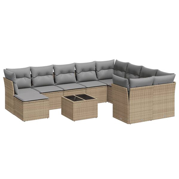 vidaXL 11-delige Tuinset met kussens poly rattan beige