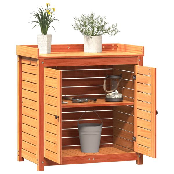 vidaXL Oppottafel met schappen 82,5x50x86,5 cm grenenhout bruin