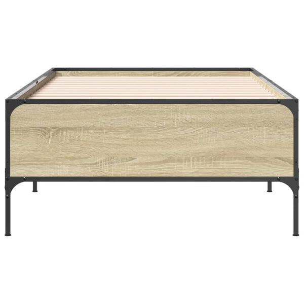 vidaXL Bedframe bewerkt hout en metaal sonoma eikenkleurig 90x190 cm