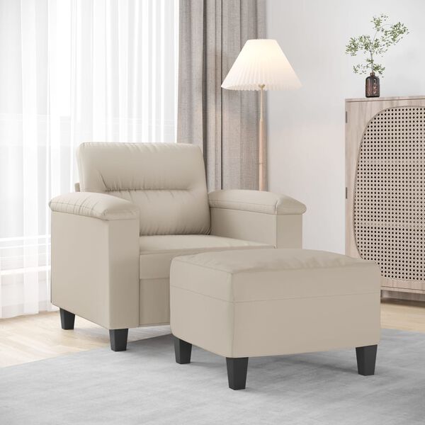 vidaXL Fauteuil met voetenbank 60 cm microvezelstof cr&egrave;me