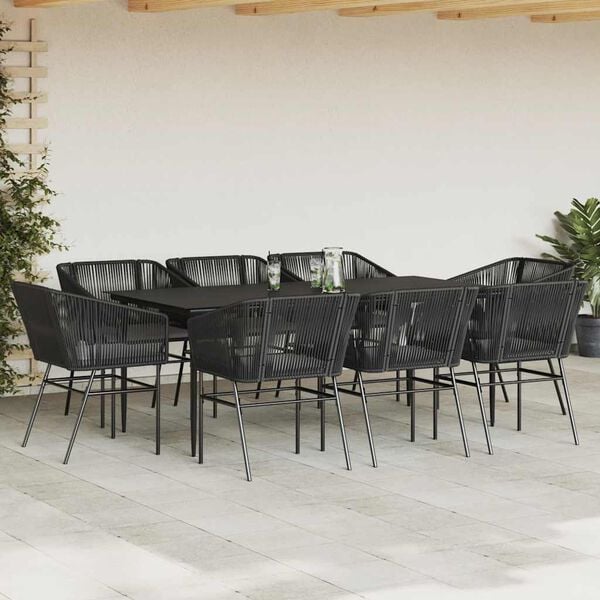 vidaXL 9-delige Tuinset met kussens poly rattan glas zwart