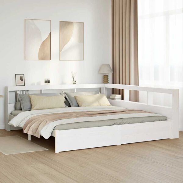 vidaXL Bed met boekenkast zonder matras grenenhout wit 180x200 cm