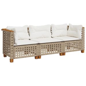 vidaXL Tuinbank 3-zits met kussens poly rattan beige