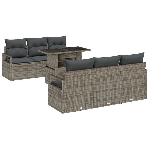 vidaXL Tuin Sofa Set met kussen met opslag 7 pcs Grijs Poly riet