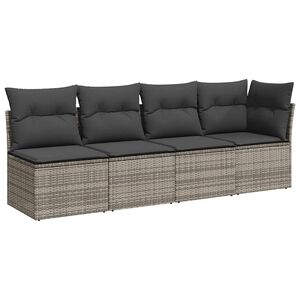 vidaXL Tuinbank 4-zits met kussens poly rattan grijs