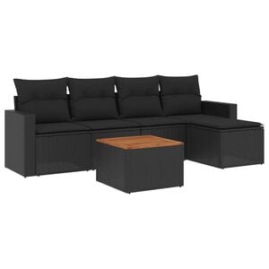 vidaXL 6-delige Loungeset met kussens poly rattan zwart