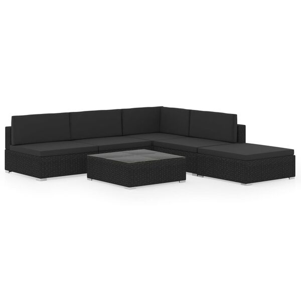 vidaXL 6-delige Loungeset met kussens poly rattan zwart