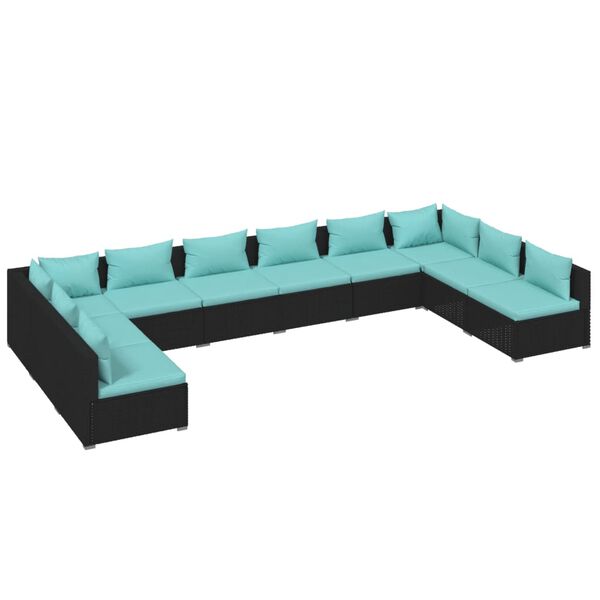 vidaXL 10-delige Loungeset met kussens poly rattan zwart
