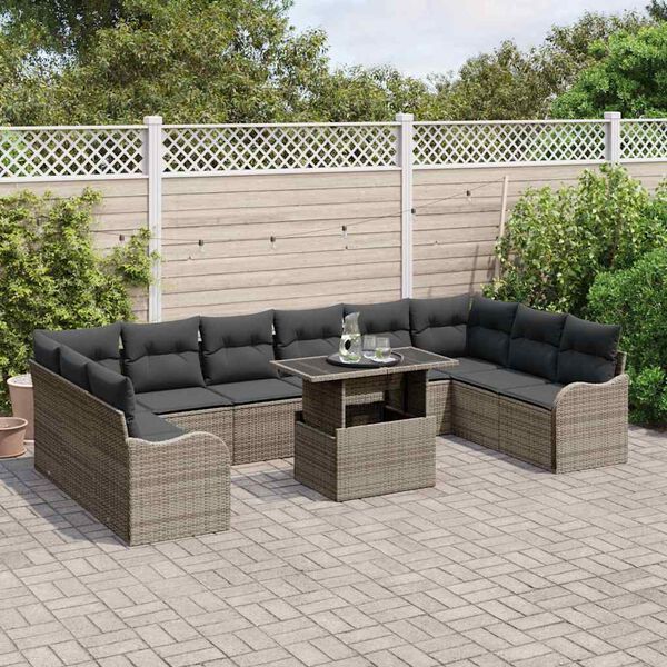 vidaXL Tuin Sofa Set met kussen 11 pcs Grijs Poly riet