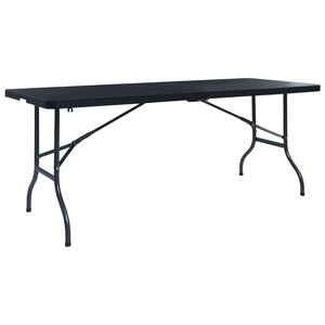 vidaXL Tuintafel inklapbaar 180x75x72 cm HDPE en kunstrattan zwart
