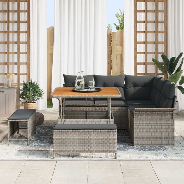 vidaXL Tuinbankenset met kussen 8 pcs Grijs poly rattan