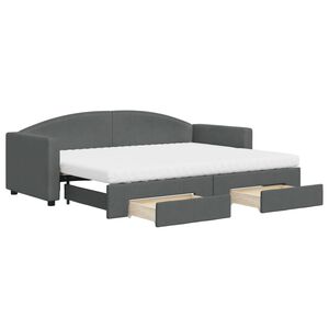 vidaXL Slaapbank onderschuifbed en lades 80x200 cm stof donkergrijs