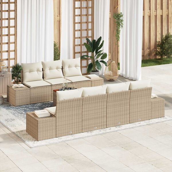 vidaXL Tuinbankenset met kussen 8 pcs Beige poly rattan