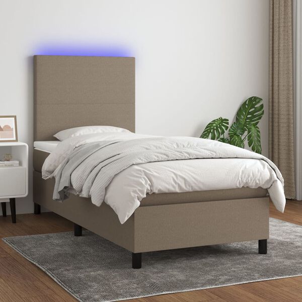 vidaXL Boxspring met matras en LED stof taupe 100x200 cm