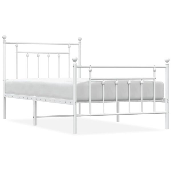 vidaXL Bedframe met hoofd- en voeteneinde metaal wit 100x190 cm