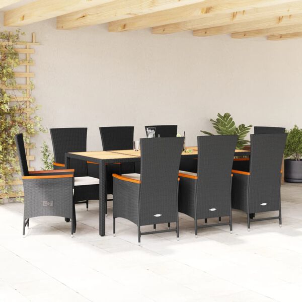 vidaXL 9-delige Tuinset poly rattan zwart