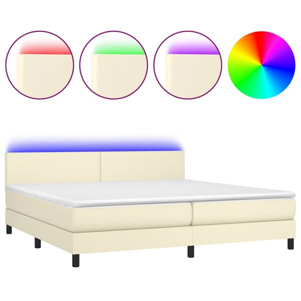 vidaXL Boxspring met matras en LED kunstleer cr&egrave;mekleurig 200x200 cm