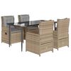 vidaXL 5-delige Tuinset met kussens poly rattan beige