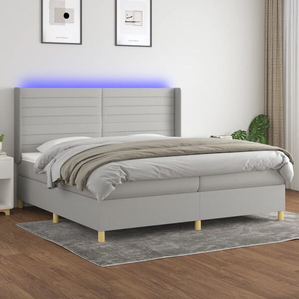 vidaXL Boxspring met matras en LED stof lichtgrijs 200x200 cm
