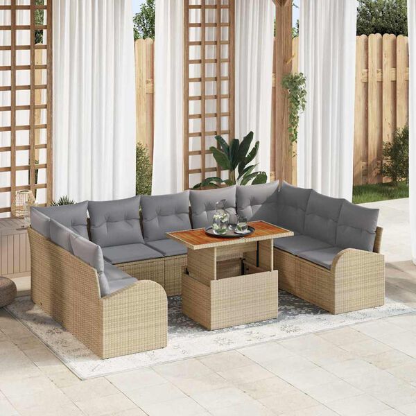 vidaXL Tuin Sofa Set met opslag 10 pcs Beige Poly riet