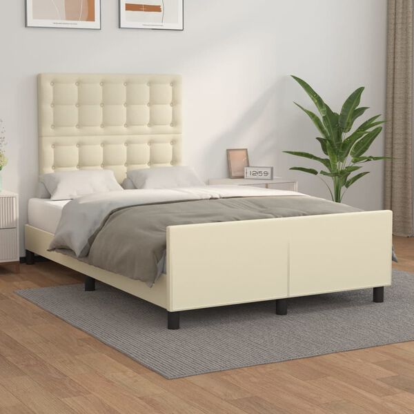 vidaXL Bedframe met hoofdbord kunstleer cr&egrave;mekleurig 120x200 cm