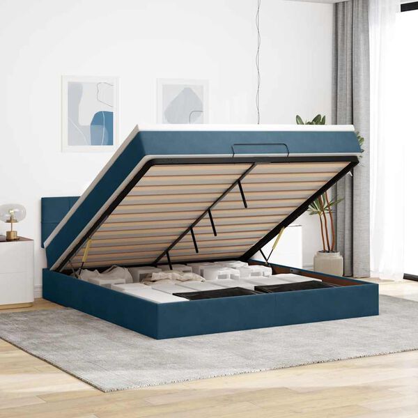 vidaXL Ottoman bed met matras en LED's 160x200cm fluweel donkerblauw