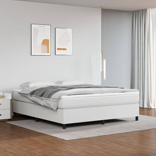 vidaXL Boxspring met matras kunstleer wit 160x200 cm