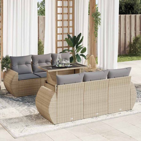 vidaXL 7-delige Loungeset met kussens poly rattan beige