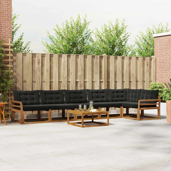 vidaXL Buiten bankenset met kussen 7 pcs Natuurlijk en Zwart
