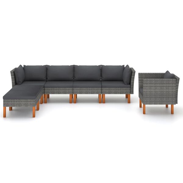 vidaXL 7-delige Loungeset poly rattan en eucalyptushout grijs