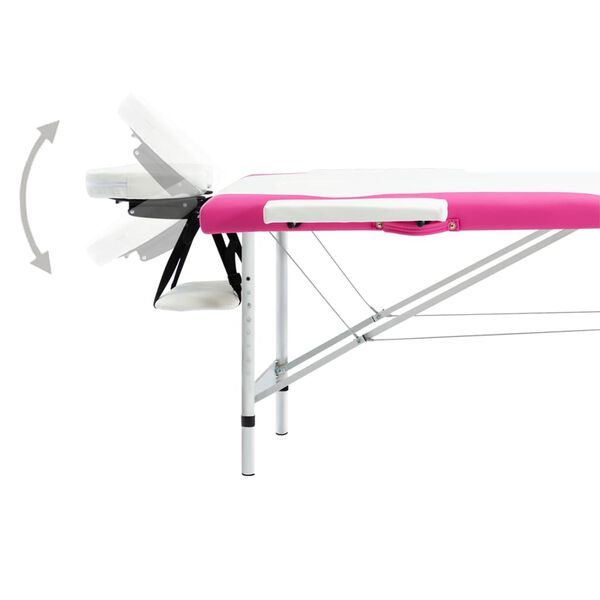 vidaXL Massagetafel inklapbaar 2 zones aluminium wit en roze