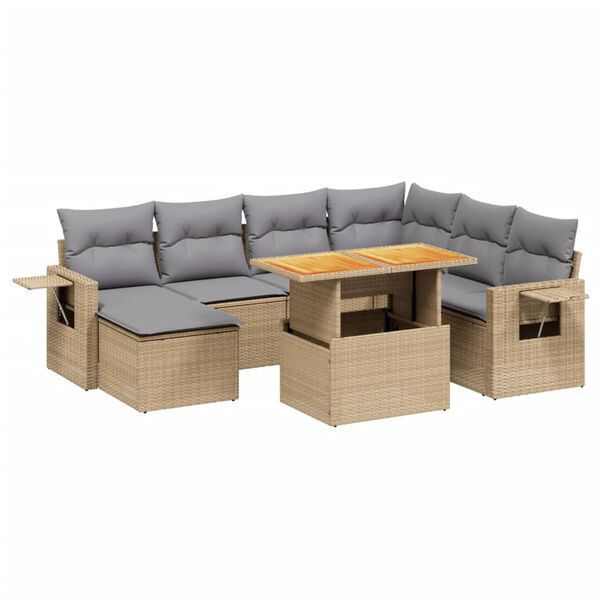 vidaXL 8-delige Loungeset met kussens poly rattan beige