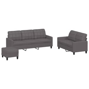 vidaXL 3-delige Loungeset met kussens kunstleer grijs