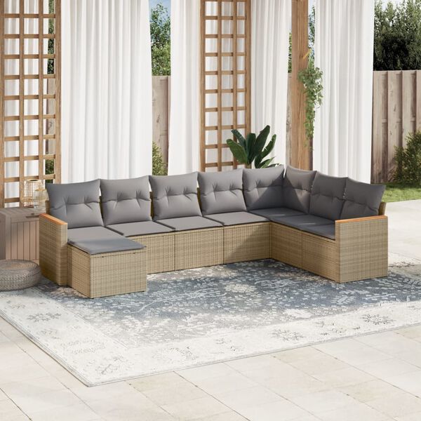 vidaXL 8-delige Loungeset met kussens poly rattan beige