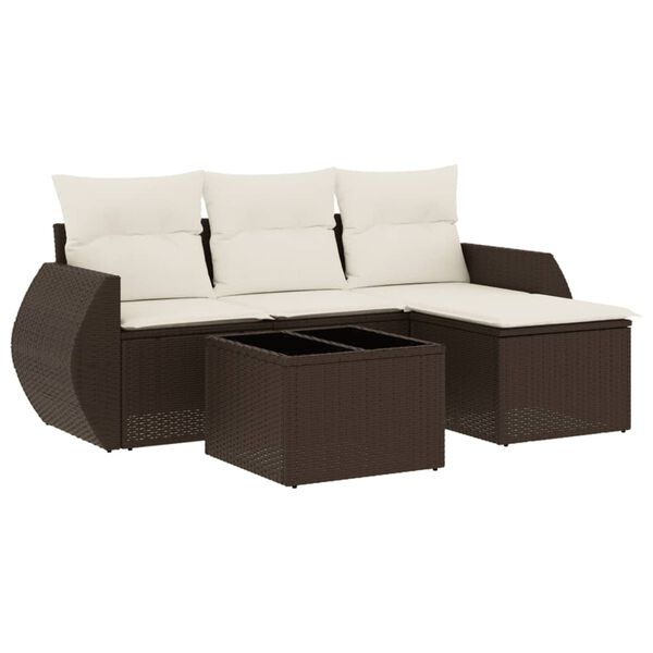 vidaXL 5-delige Loungeset met kussens poly rattan bruin