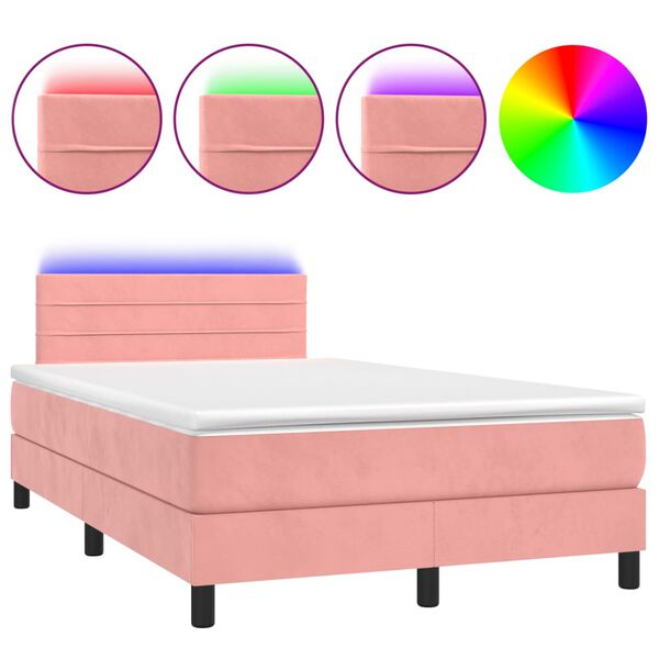 vidaXL Boxspring met matras en LED fluweel roze 120x200 cm