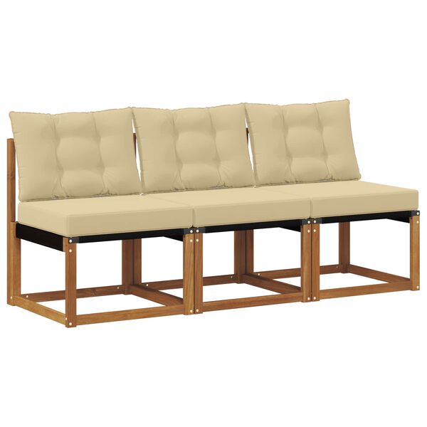 vidaXL 3 Stuk Buitenzitmiddelsofa Massief acaciahout en textilene stof