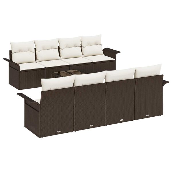 vidaXL Tuin Sofa Set 9 pcs Bruin en Cr&egrave;me Poly rattan, staal en glas