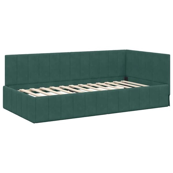 vidaXL Hoekbedframe met hoofdeinde Donkergroen 100 cm x 200 cm Fluweel
