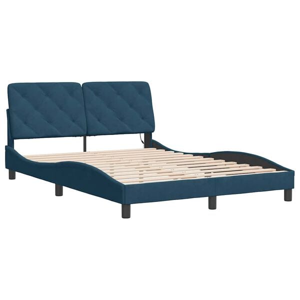 vidaXL Bedframe met LED zonder matras fluweel blauw 140x190 cm