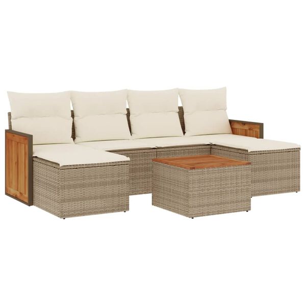 vidaXL 7-delige Loungeset met kussens poly rattan beige