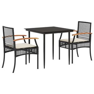 vidaXL 3-delige Tuinset met kussens poly rattan zwart