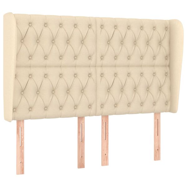 vidaXL Hoofdbord met randen 163x23x118/128 cm stof cr&egrave;mekleurig