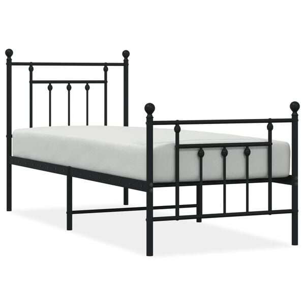 vidaXL Bedframe met hoofd- en voeteneinde metaal zwart 75x190 cm