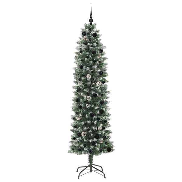 vidaXL Kunstmatige slanke kerstboom met 300 LED Groen en Wit 210 cm