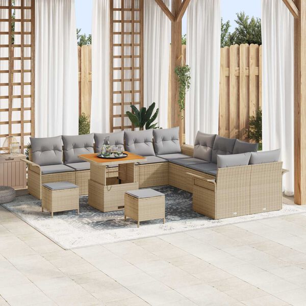 vidaXL Tuin Sofa Set met kussen met opslag 13 pcs Beige en Licht Grijs