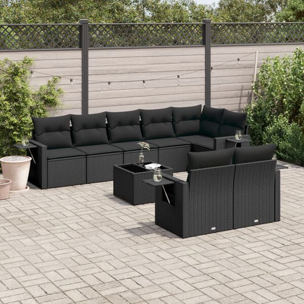 vidaXL 9-delige Loungeset met kussens poly rattan zwart