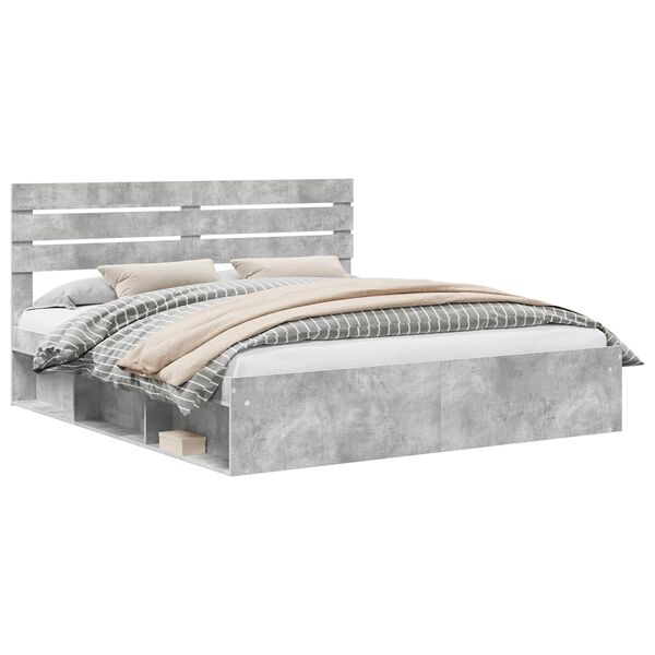 vidaXL Bedframe met hoofdeinde Beton 200 x 200 cm Massief grenenhout